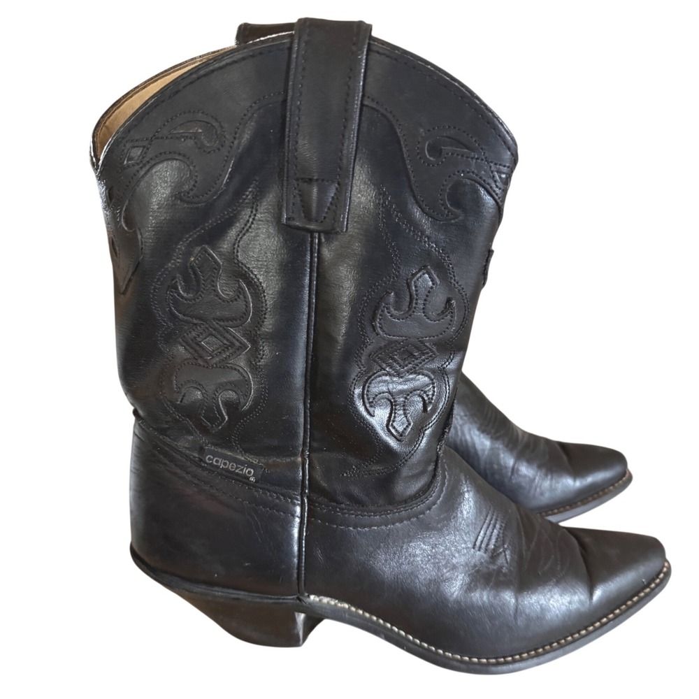 Capezio Black Leather Vintage Western Cowboy Boots Made in USA 8M Cowgirl